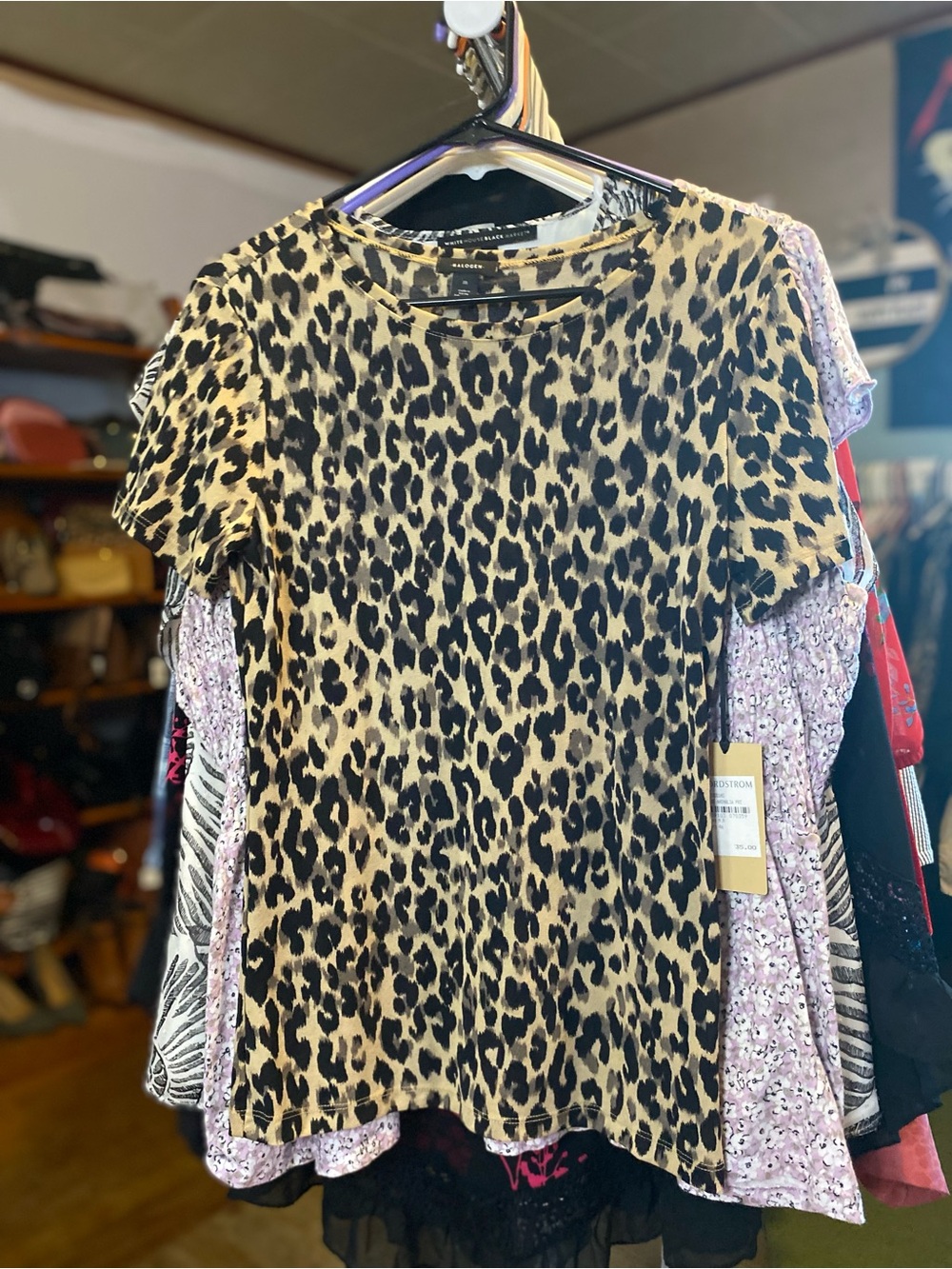 Halogen Leopard Print in Beige and Black Semi Sheer Top